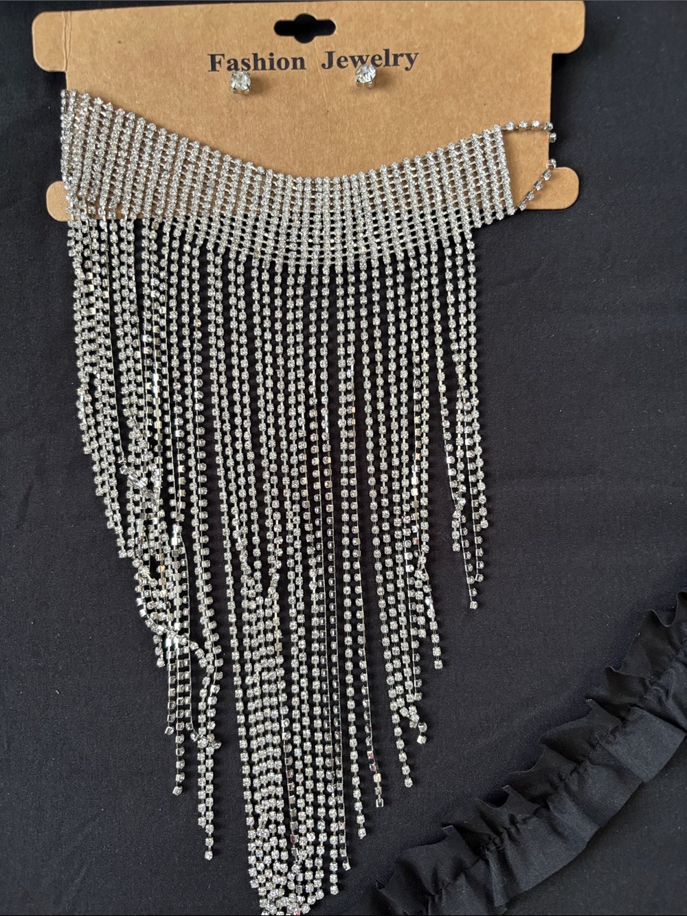 BNIB Rhinestone waterfall choker necklace/earring set